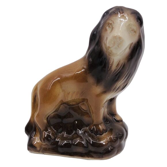 Porcelain Lion Statue Brown Glazed Figurine Figural 7" Vintage Marked 2212 - Picture 1 of 11